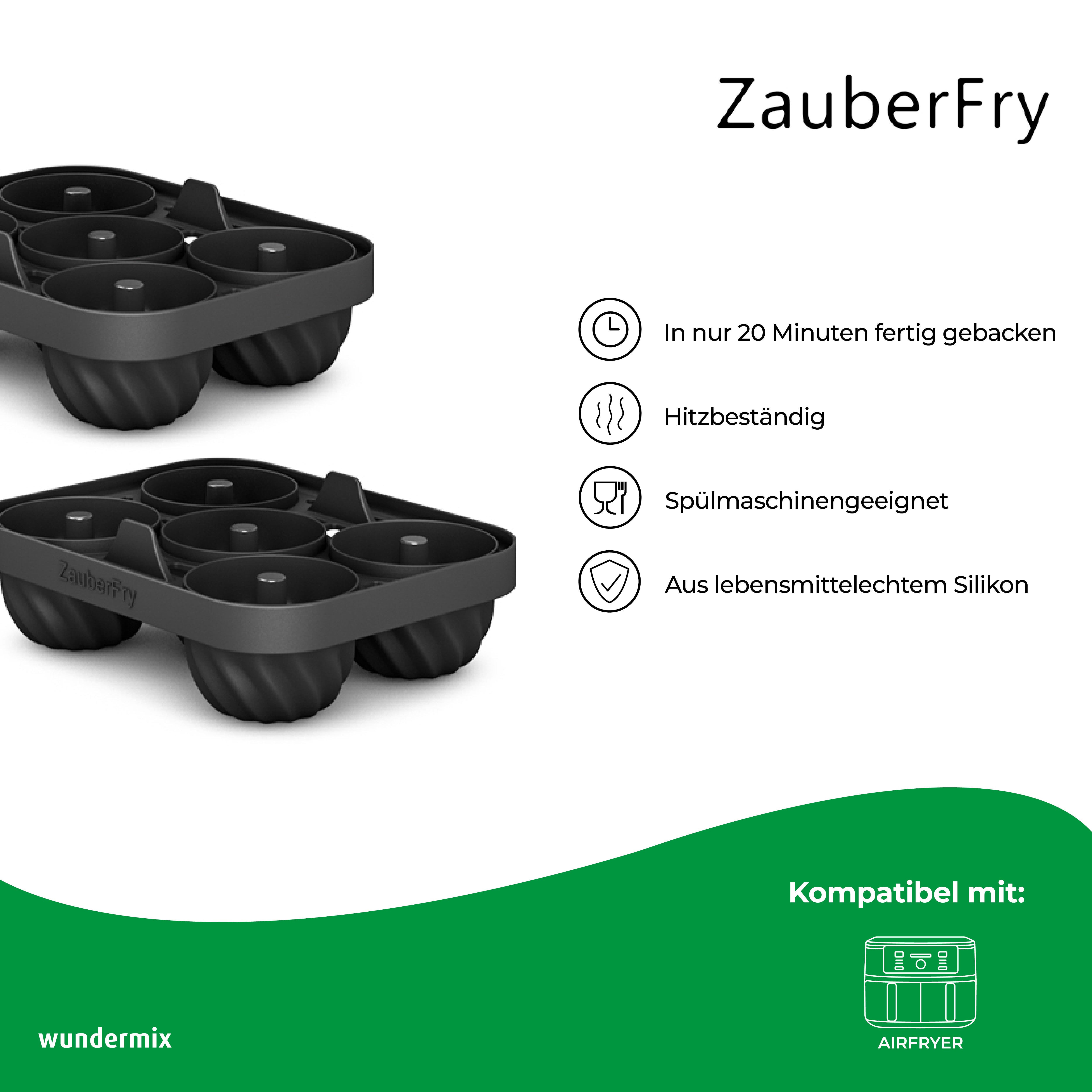 ZauberFry - Moule à gâteau "Mini-Kugelhupf" compatible avec Ninja Airfryer (lot de 2)