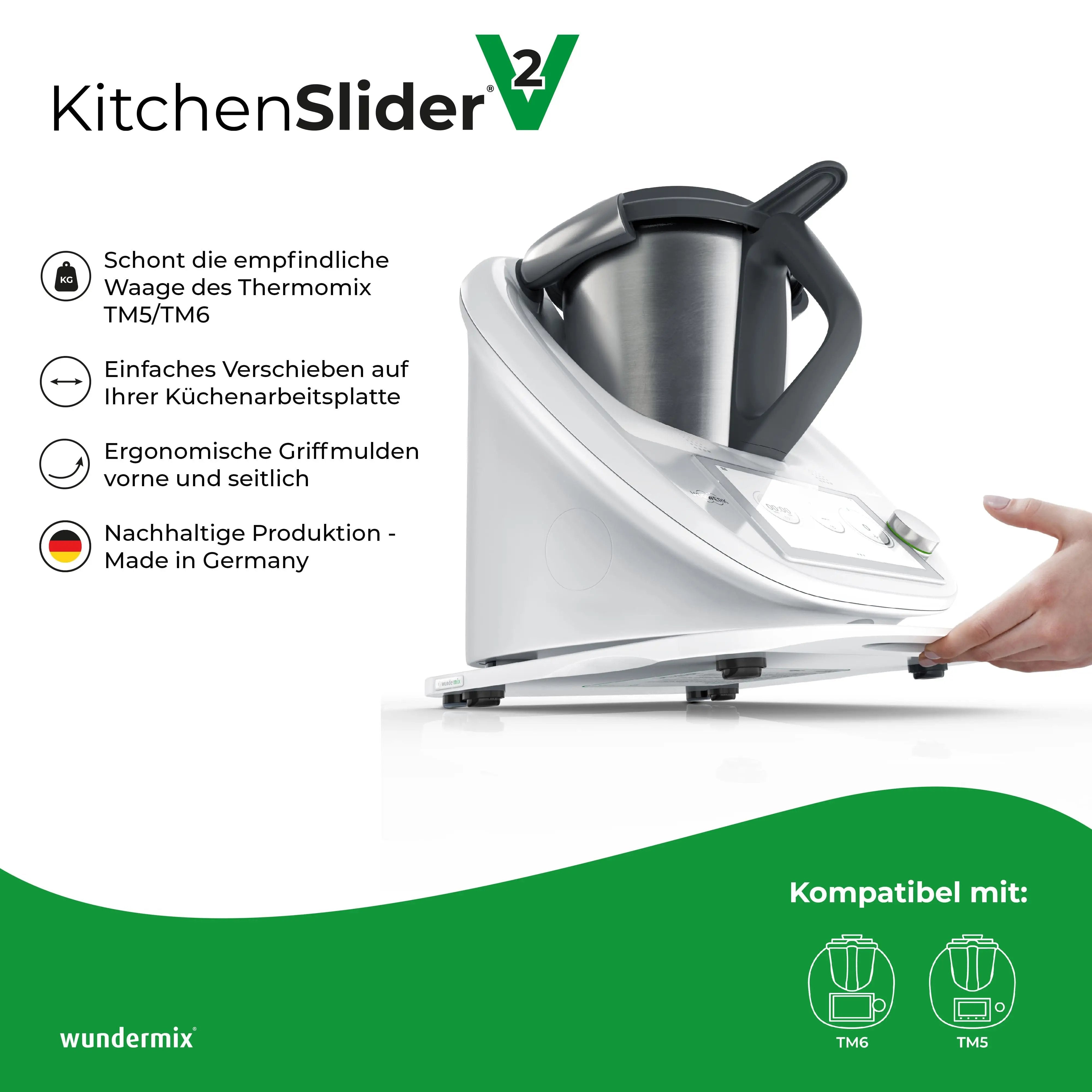 KitchenSlider® M | V2 Plus | Blanc Alpine | Premium-Slider pour Thermomix TM6, TM5