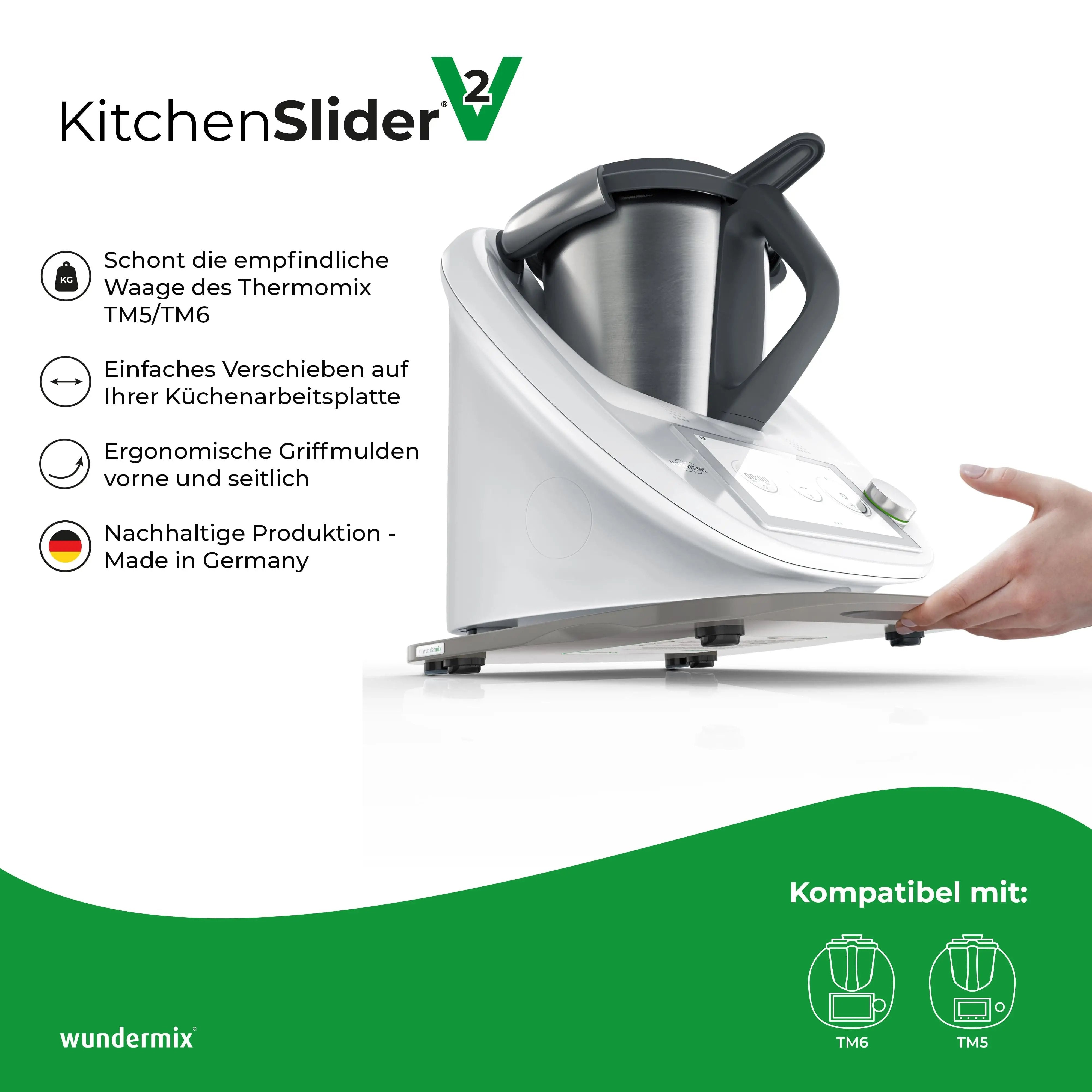 [B-Ware] KitchenSlider® M | V2 Plus | Steel Grey | Premium-Gleitbrett für Thermomix TM6, TM5