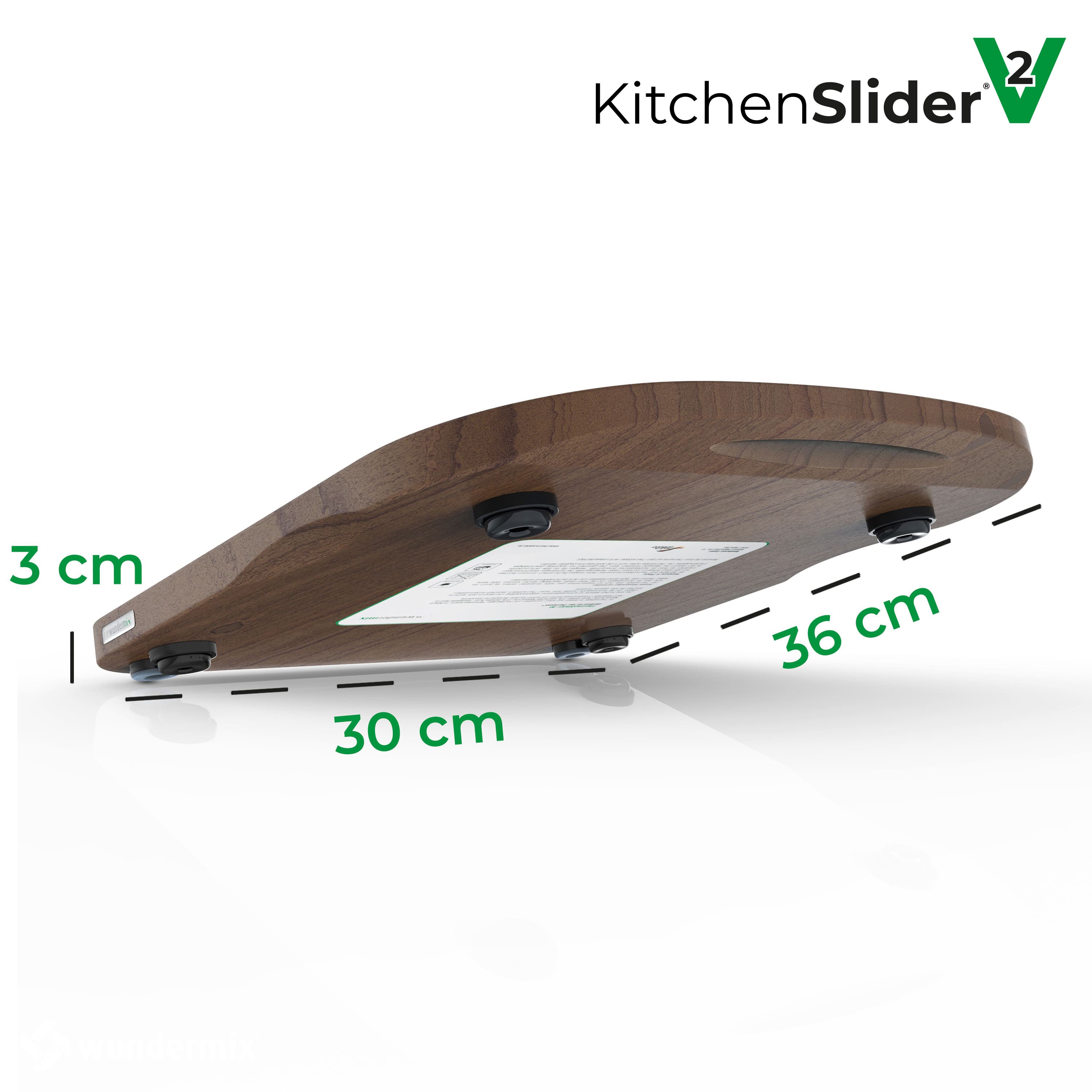 KitchenSlider® H | V2 Plus | Nussbaum | Holz-Gleitbrett für Thermomix TM6, TM5