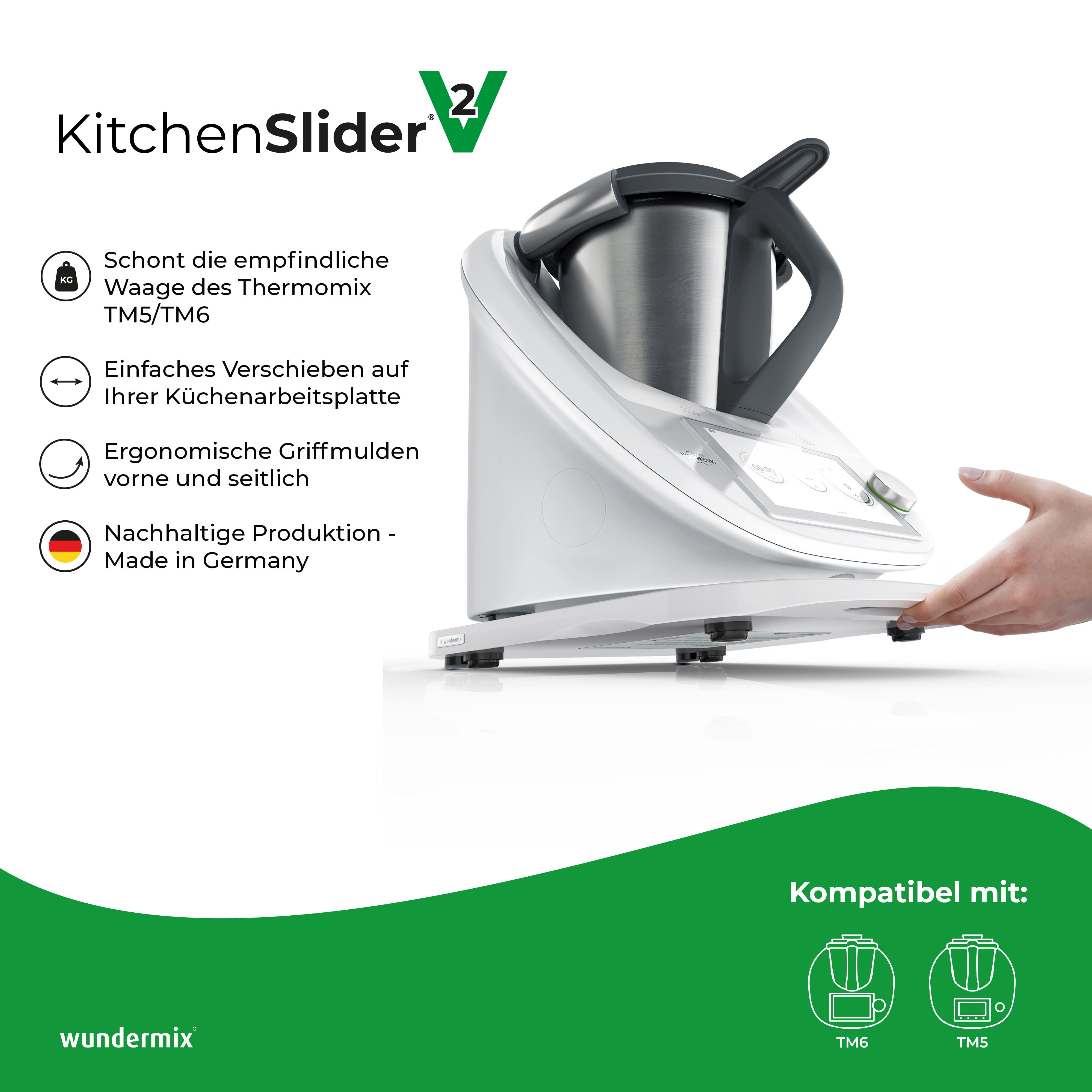 KitchenSlider® H | V2 Plus | Reinweiß | Gleitbrett für Thermomix TM6, TM5