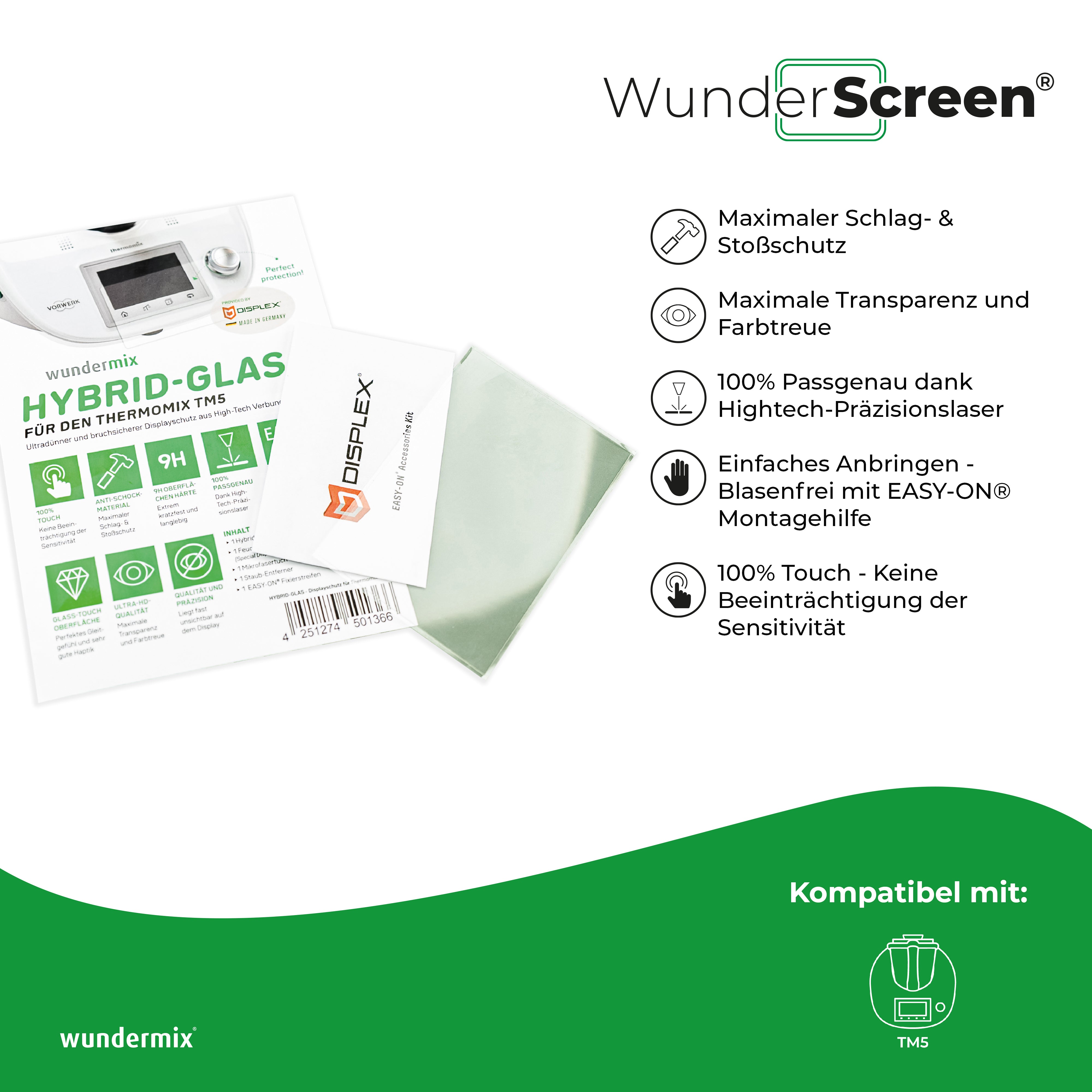 WunderScreen® Protection d'écran en verre hybride pour Thermomix TM5