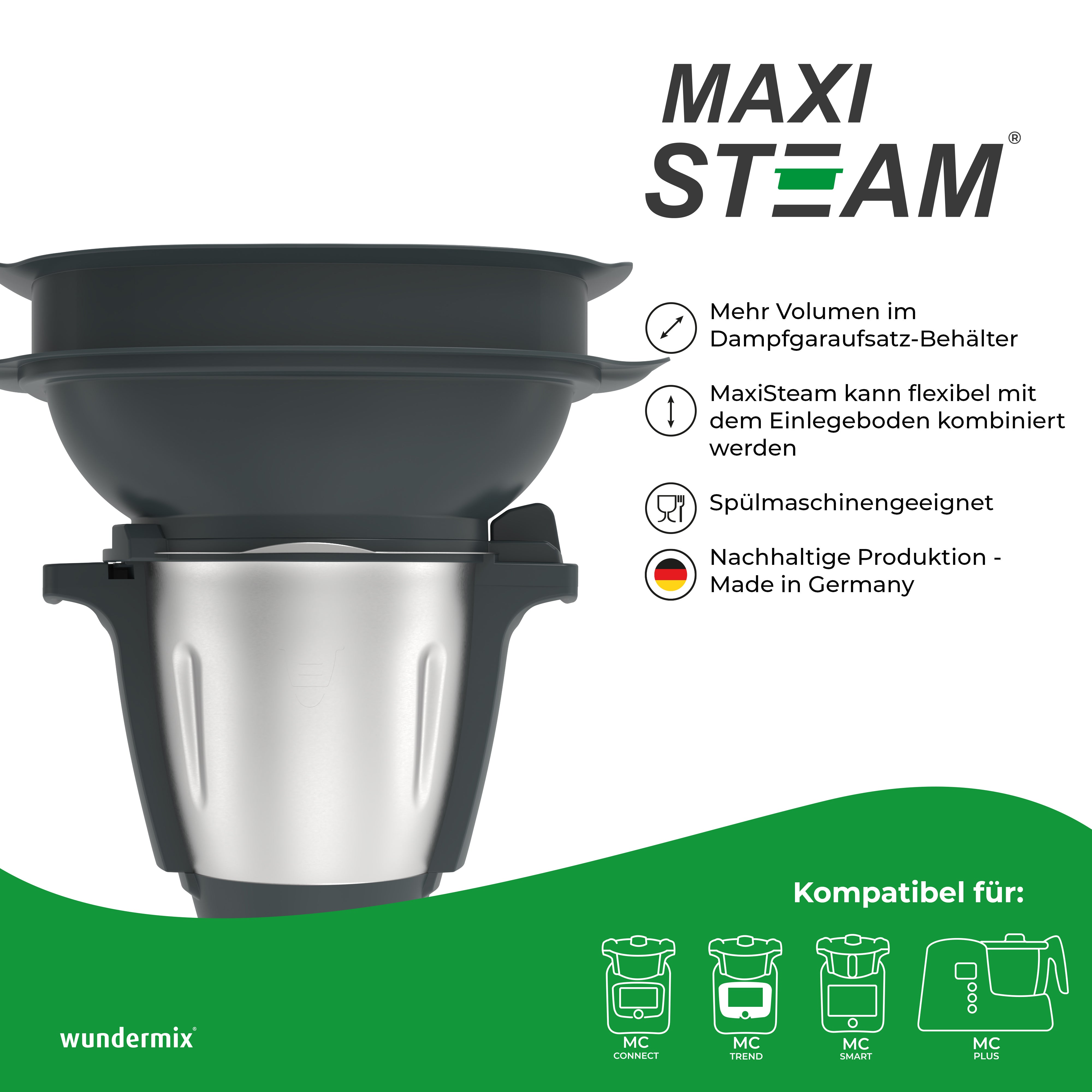 MaxiSteam® | steamer attachment enlargement for Monsieur Cuisine Connect, Trend, Smart & Édition Plus