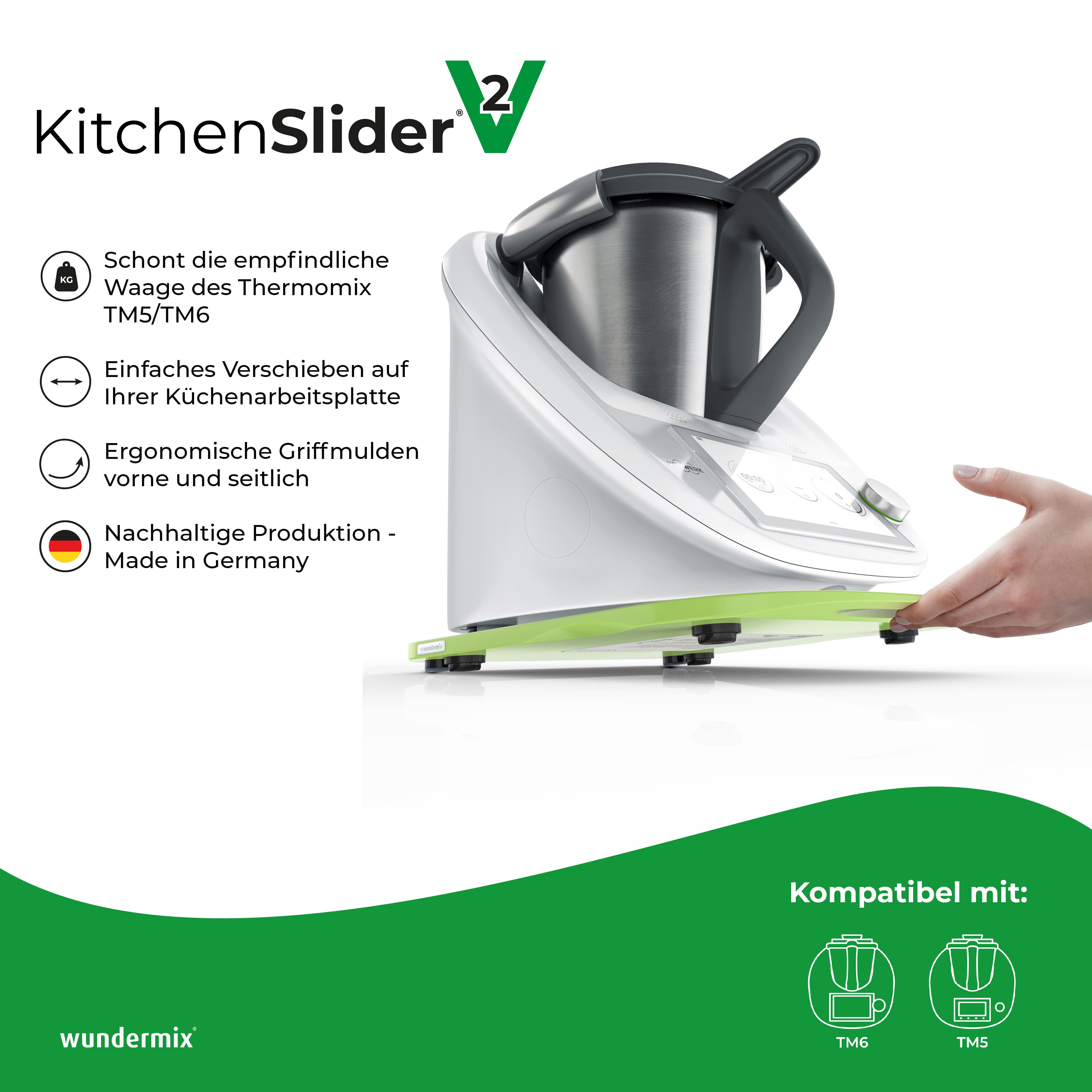 KitchenSlider® M | V2 Plus | Vert clair | Planche coulissante premium pour Thermomix TM6, TM5