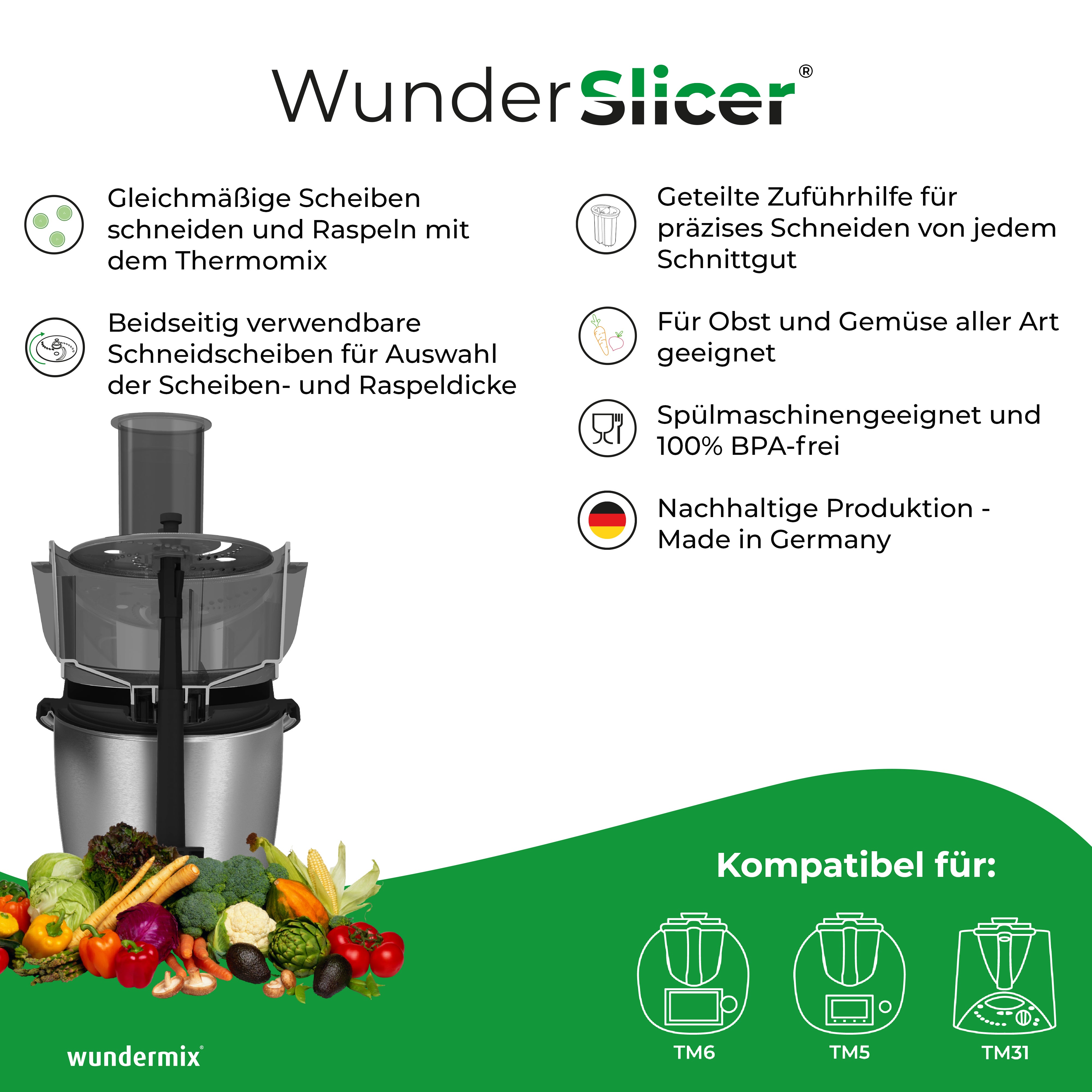 [Devoluciones revisadas y limpias] WunderSlicer® V1 | Cortadora de verduras para Thermomix TM6, TM5, TM31