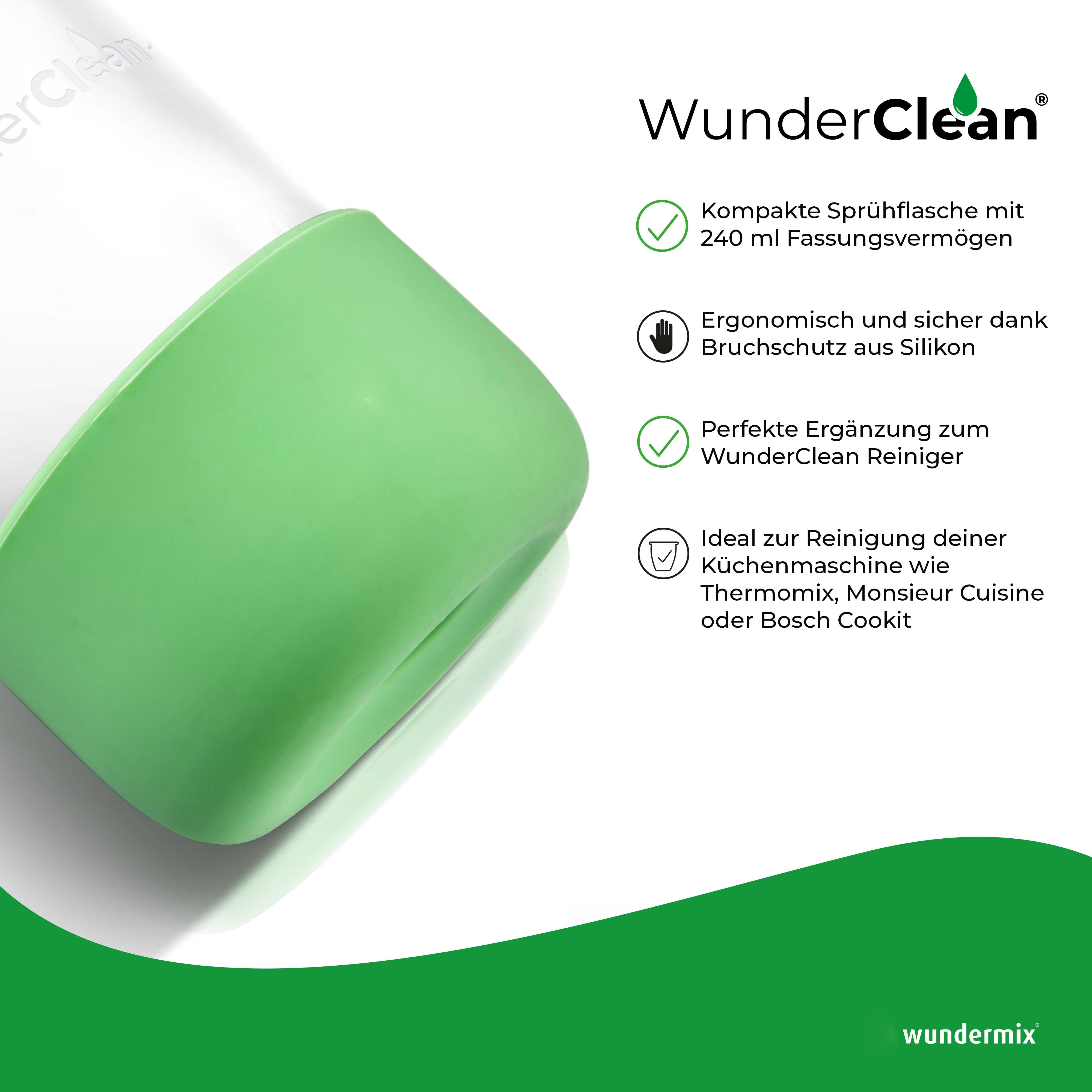 Flacon pulvérisateur WunderClean | Flacon en verre de 240 ml avec protection anti-casse en silicone pour le nettoyant WunderClean