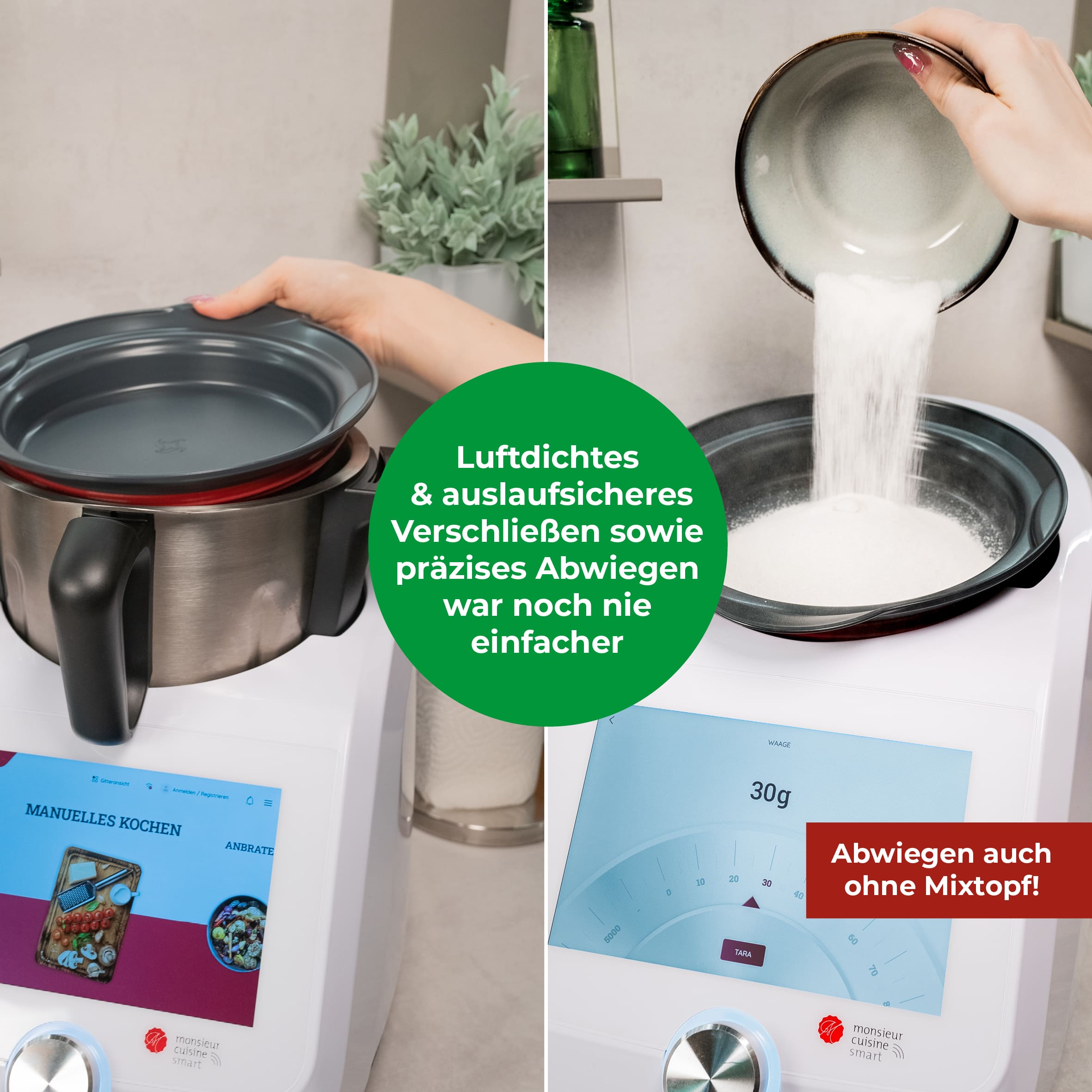 WunderCover® | Couvercle fraîcheur avec fonction de pesée pour Monsieur Cuisine Smart, Trend et Connect