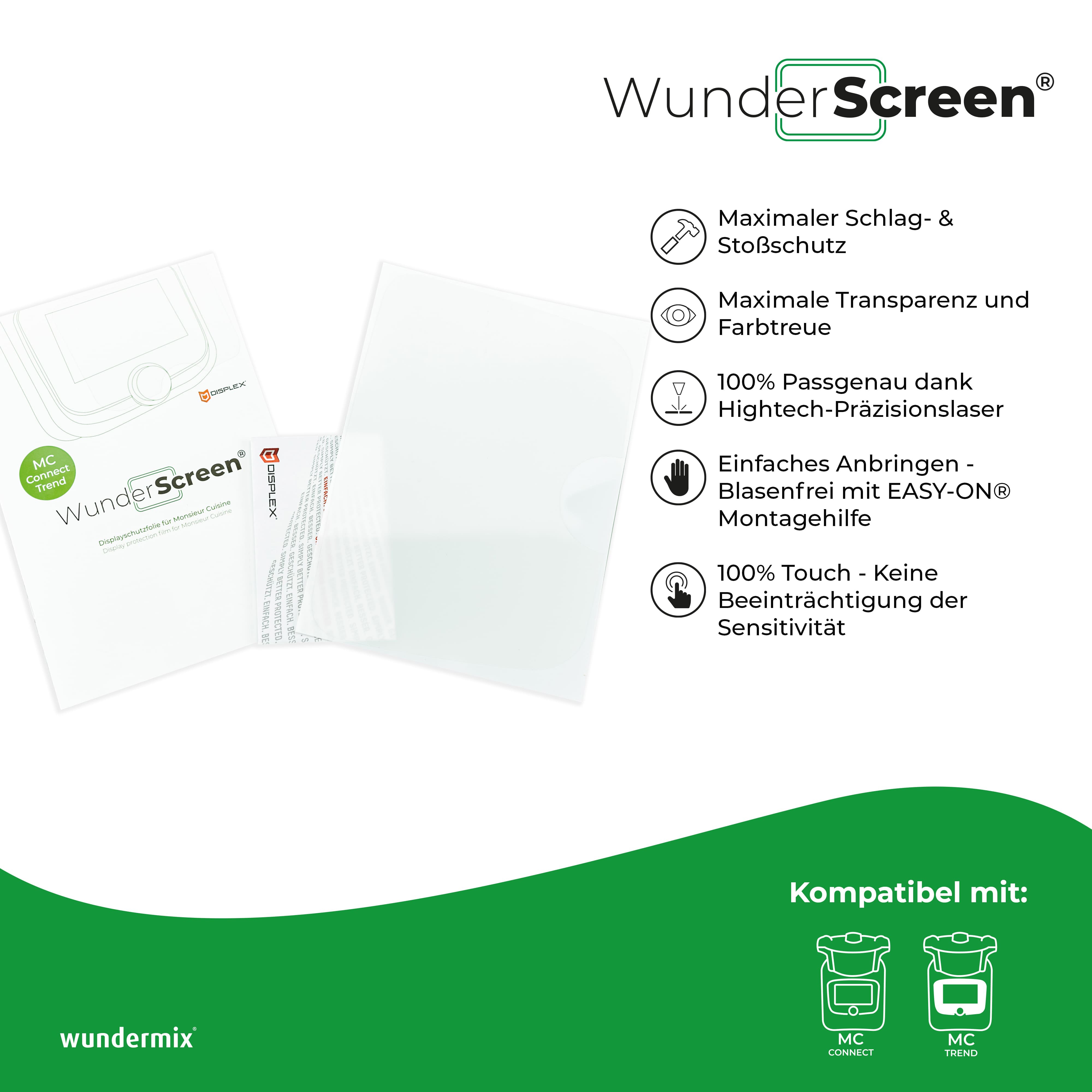 WunderScreen® Protection d'écran en verre hybride pour Monsieur Cuisine Connect et Trend