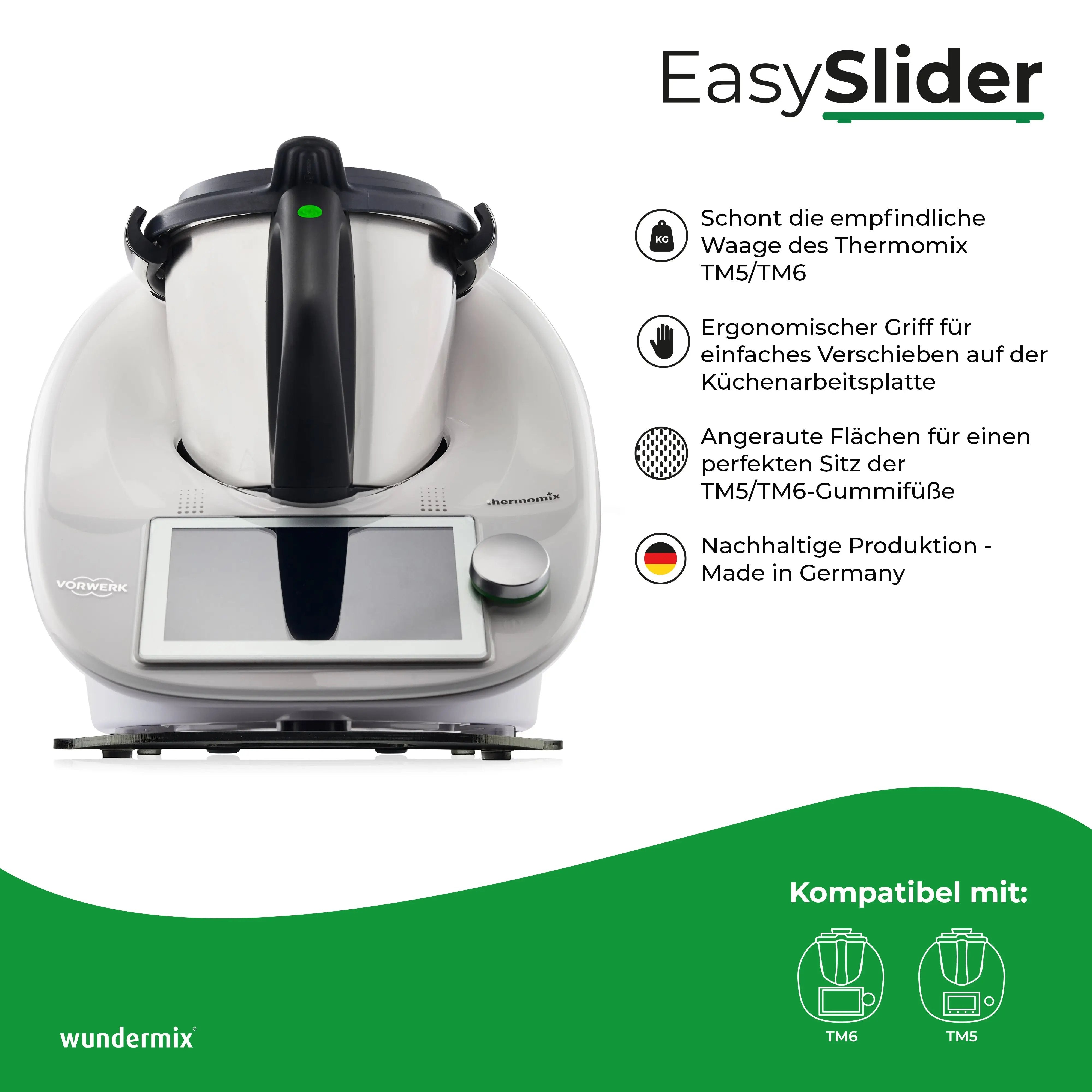 EasySlider® | Negro mate | Tablero deslizante de cristal acrílico para Thermomix TM6, TM5