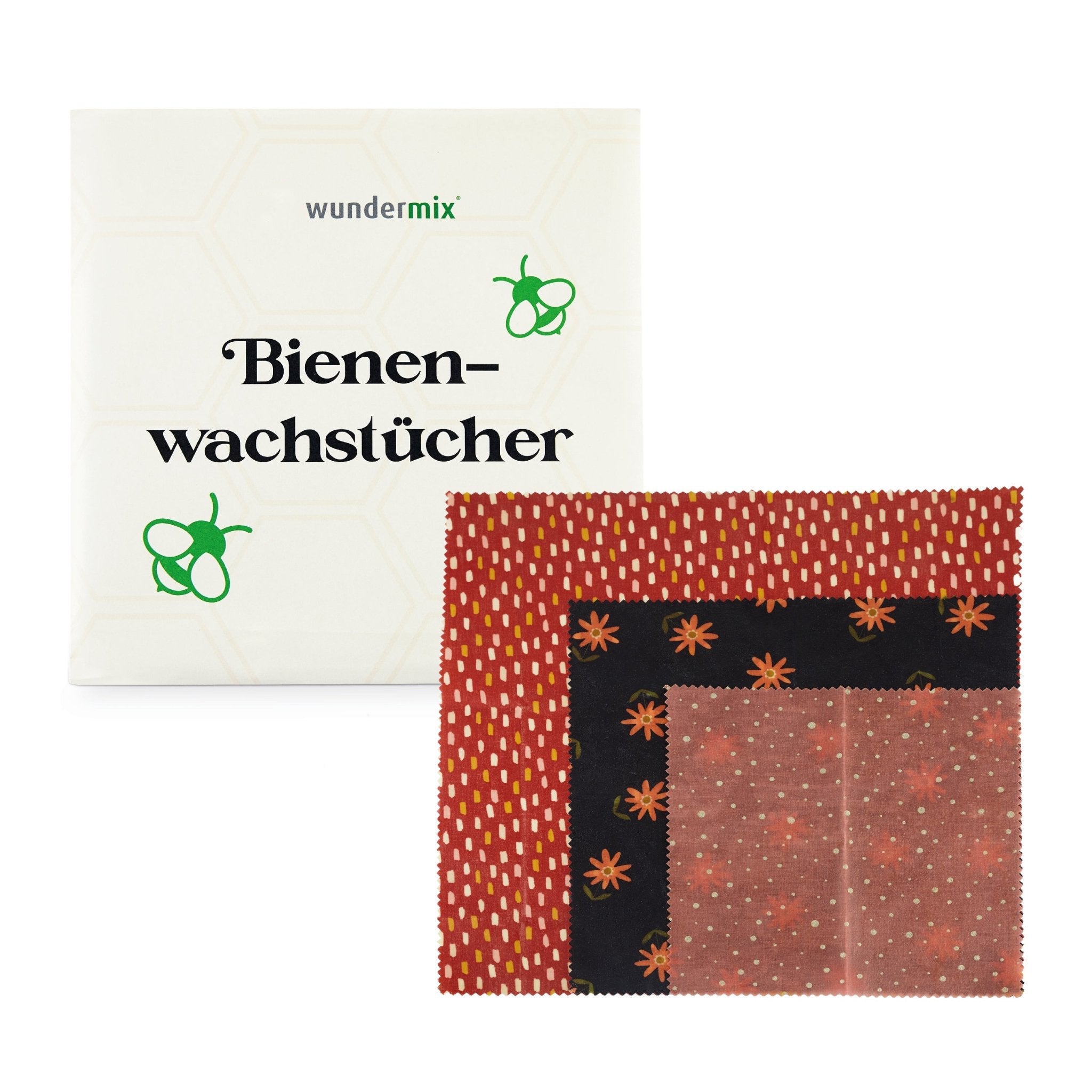 Lingettes en cire d'abeille Wundermix, lot de 3 | Taille S/M/L "Flower