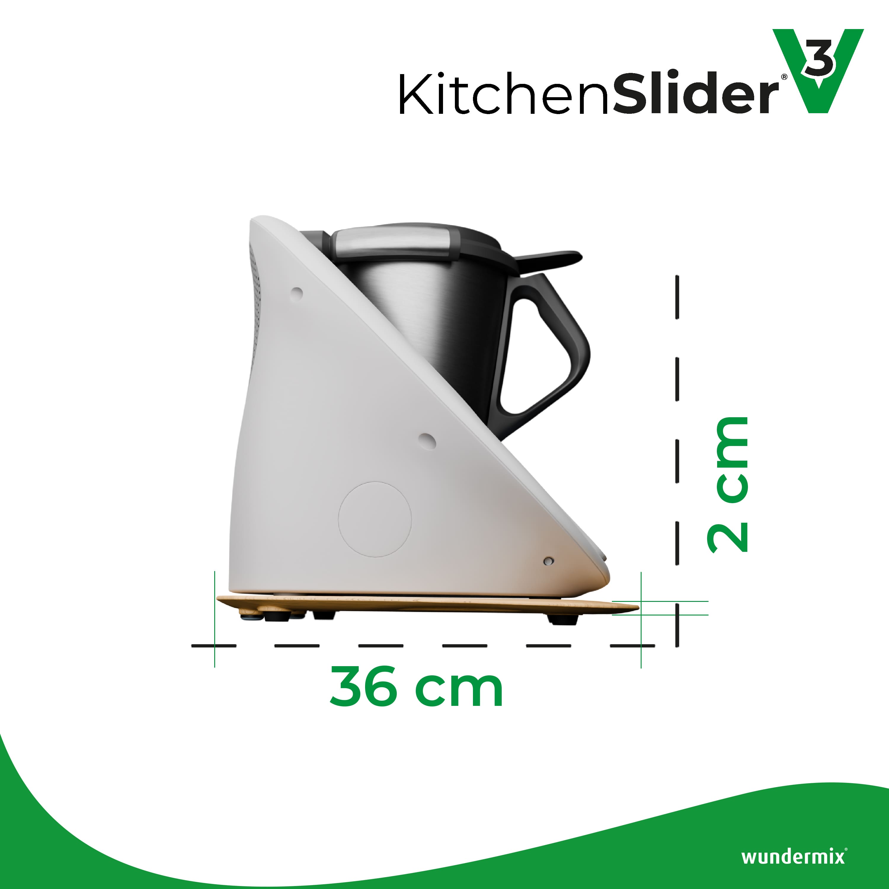 KitchenSlider® H | V3 | Tabla deslizante premium de madera auténtica para Thermomix TM6, TM5