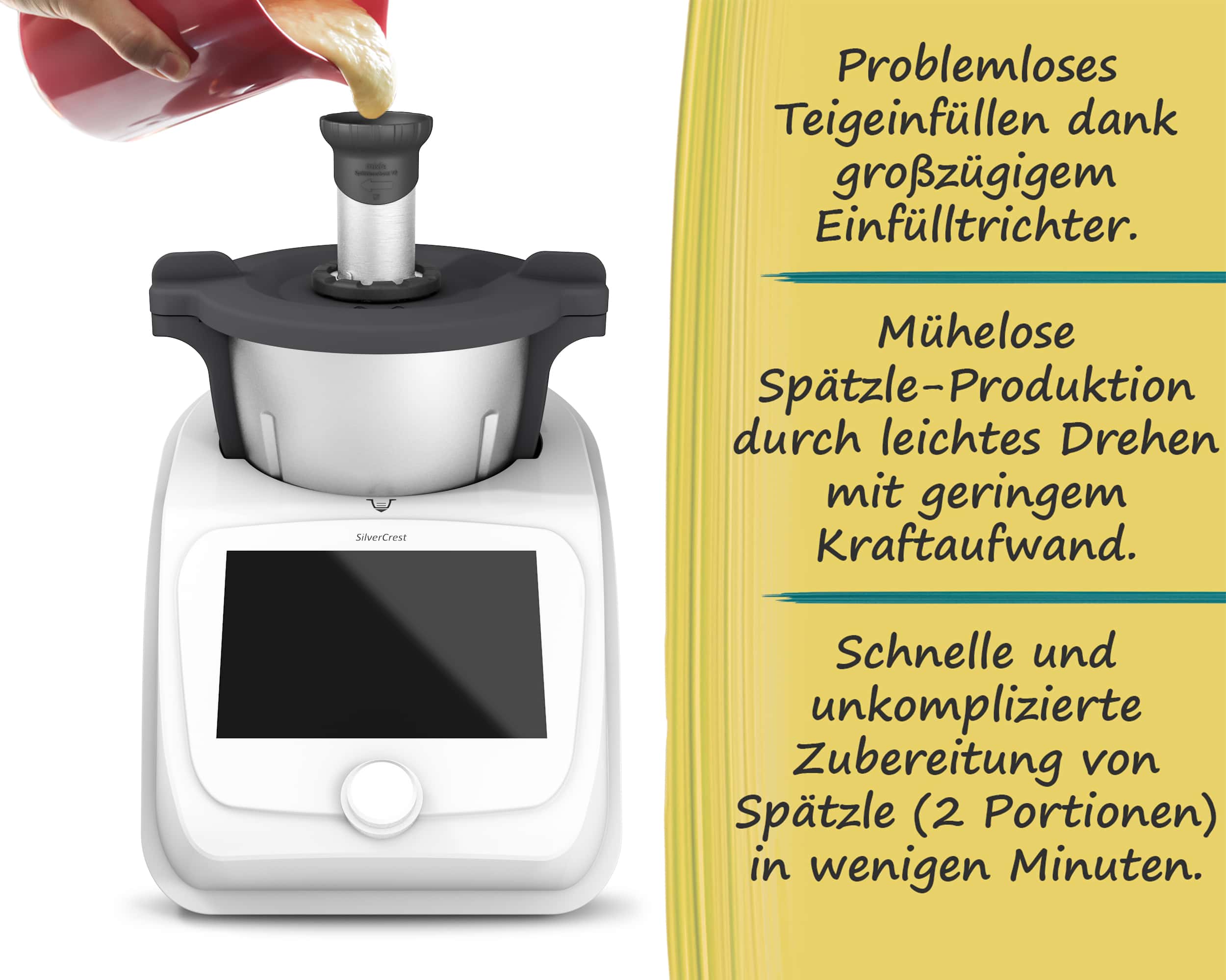 mixle® | Accesorio Spätzle V2 de acero inoxidable para Monsieur Cuisine Inteligente, Conectar y Tendencia