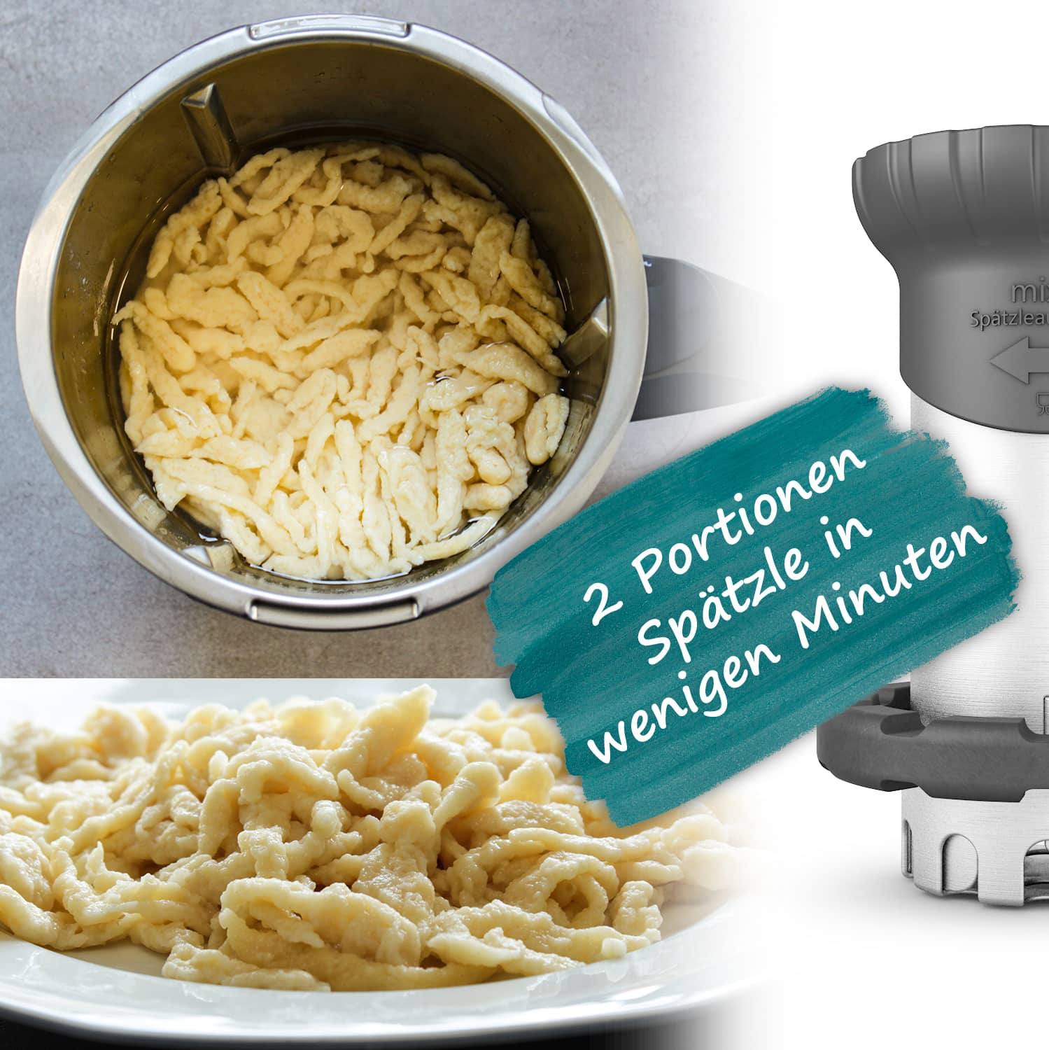 mixle® | Attacco per Spätzle V2 in acciaio inox per Monsieur Cuisine Smart, Connect & Trend