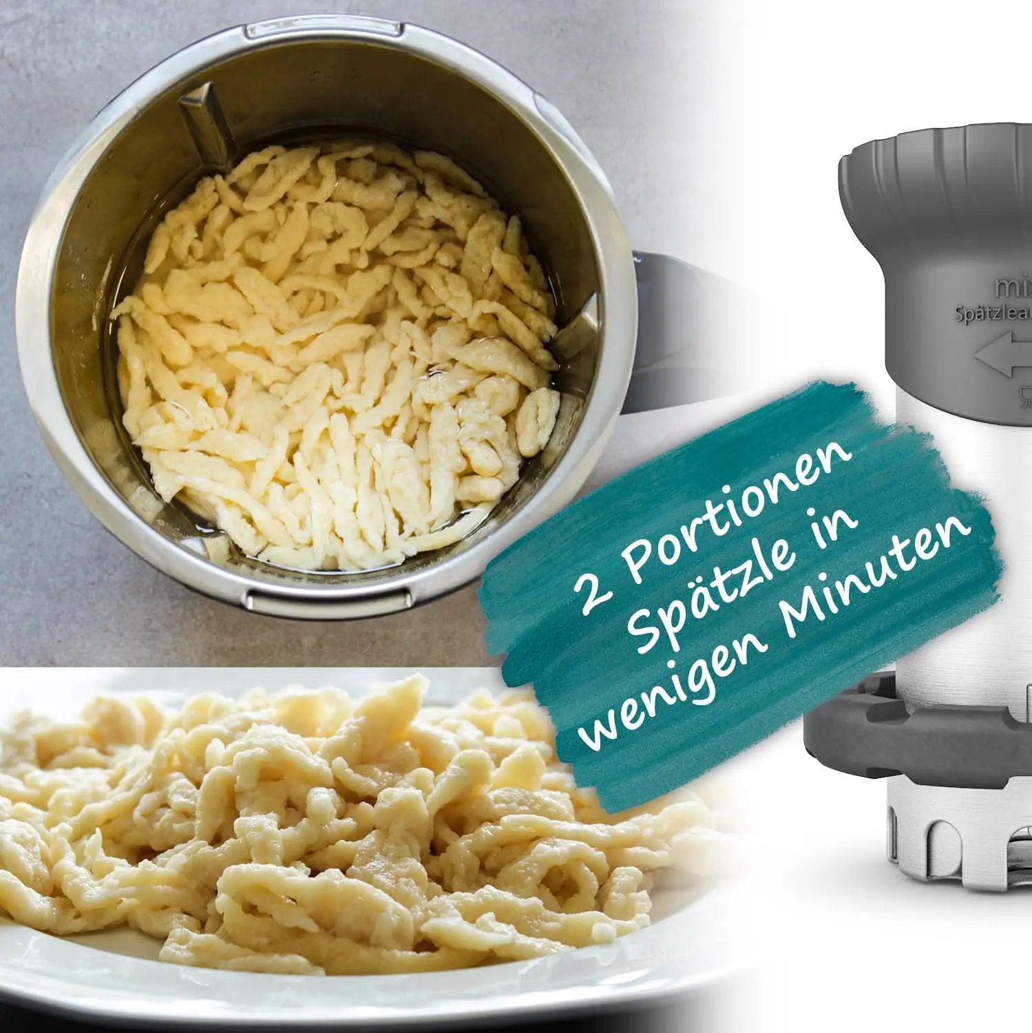 mixle® | Accesorio Spätzle V2 de acero inoxidable para Thermomix TM6, TM5, TM31 y TM Friend