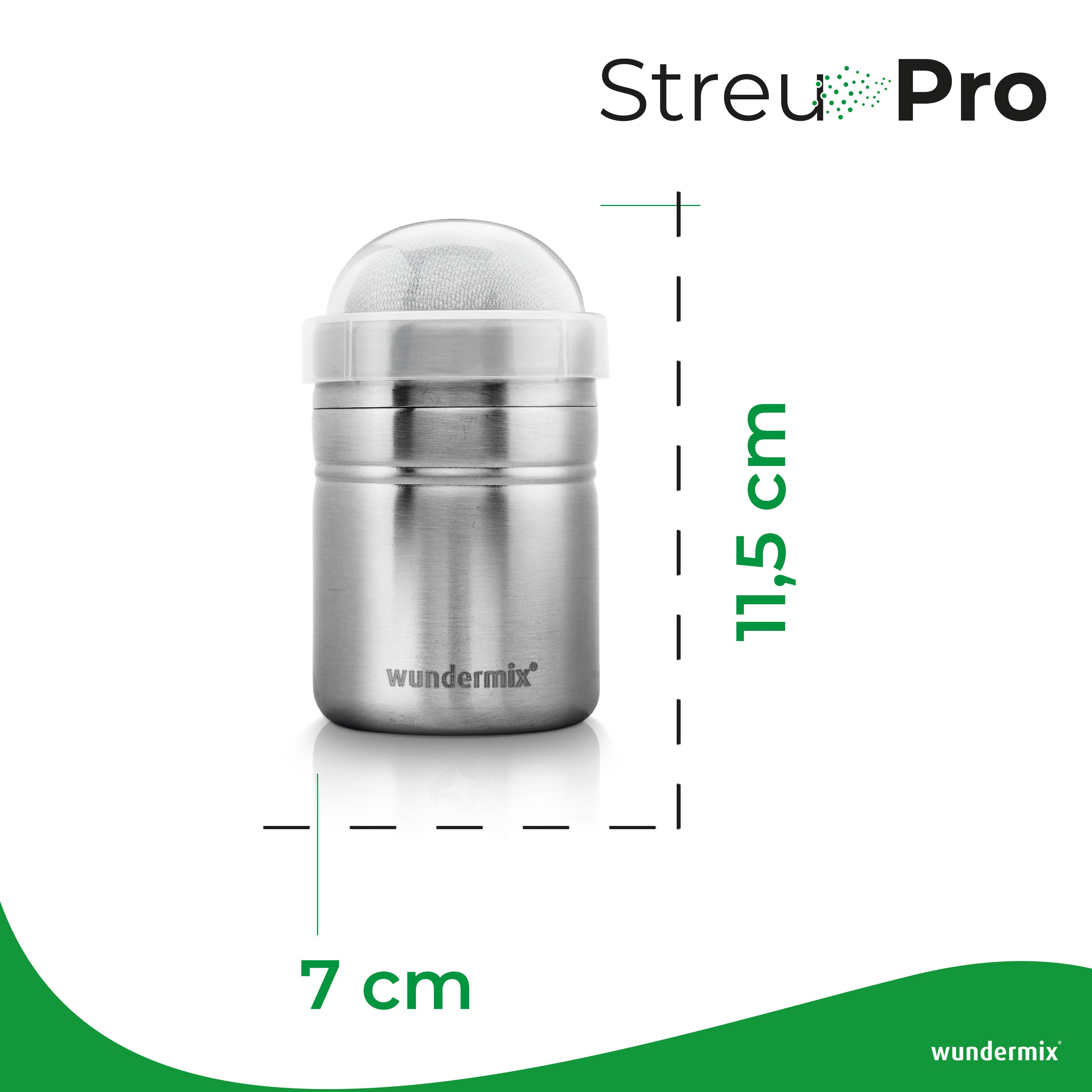 StreuPro | Edelstahl-Streuer für Mehl, Puderzucker, Kakaopulver, Zimtzucker